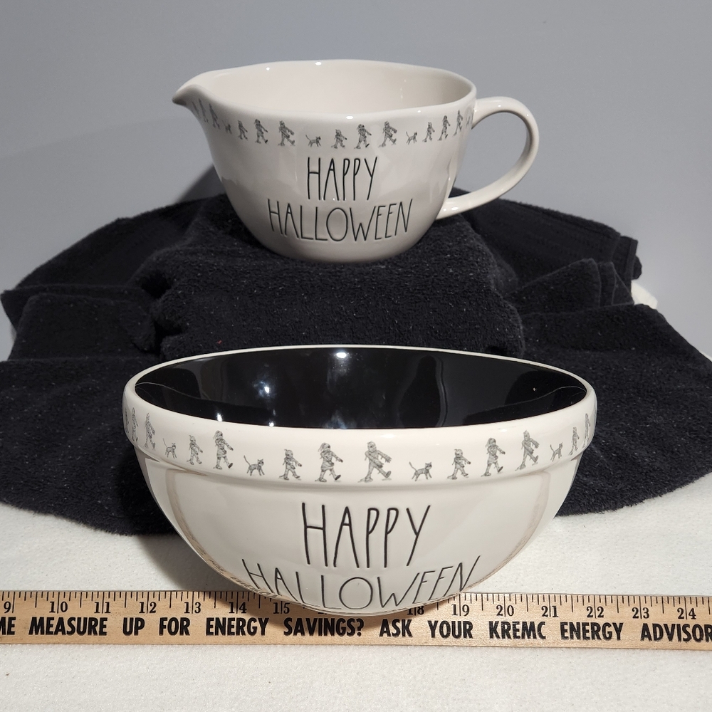 Brand New Rae Dunn HAPPY HALLOWEEN Mummy Mixing Bowl Set